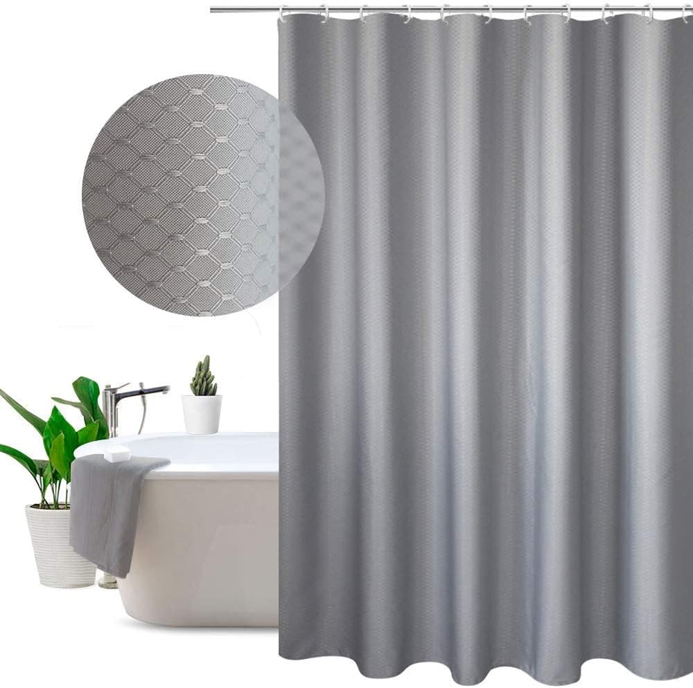 EurCross Extra Wide Shower Curtain 96 x 72, Solid Gray Waffle Weave Fabric Shower Curtain for Bathroom, Heavyweight, Water-Repellent 8ft Wide by 6ft Long