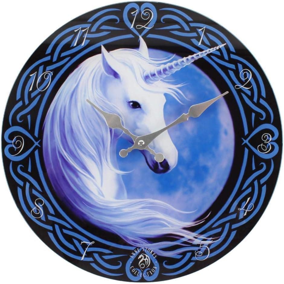 something different Celtic Unicorn Glass Wall Clock by Anne Stokes