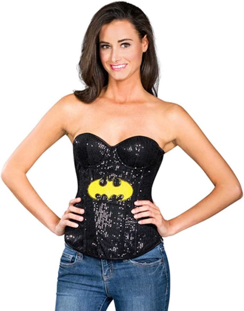 Rubies Costume Secret Wishes DC Comics Justice League Superhero Style Adult Corset Top with Logo Sequined Batgirl, Black, Large
