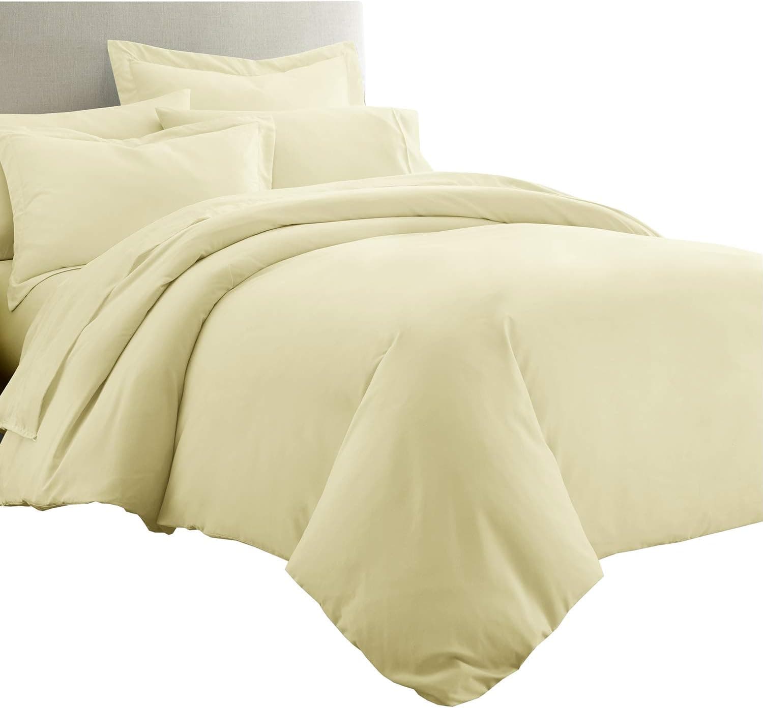 Royal Tradition Solid Bamboo Viscose 7PC King Size Bedding Set-Duvet Cover and Shams with Bed Sheets, Beige