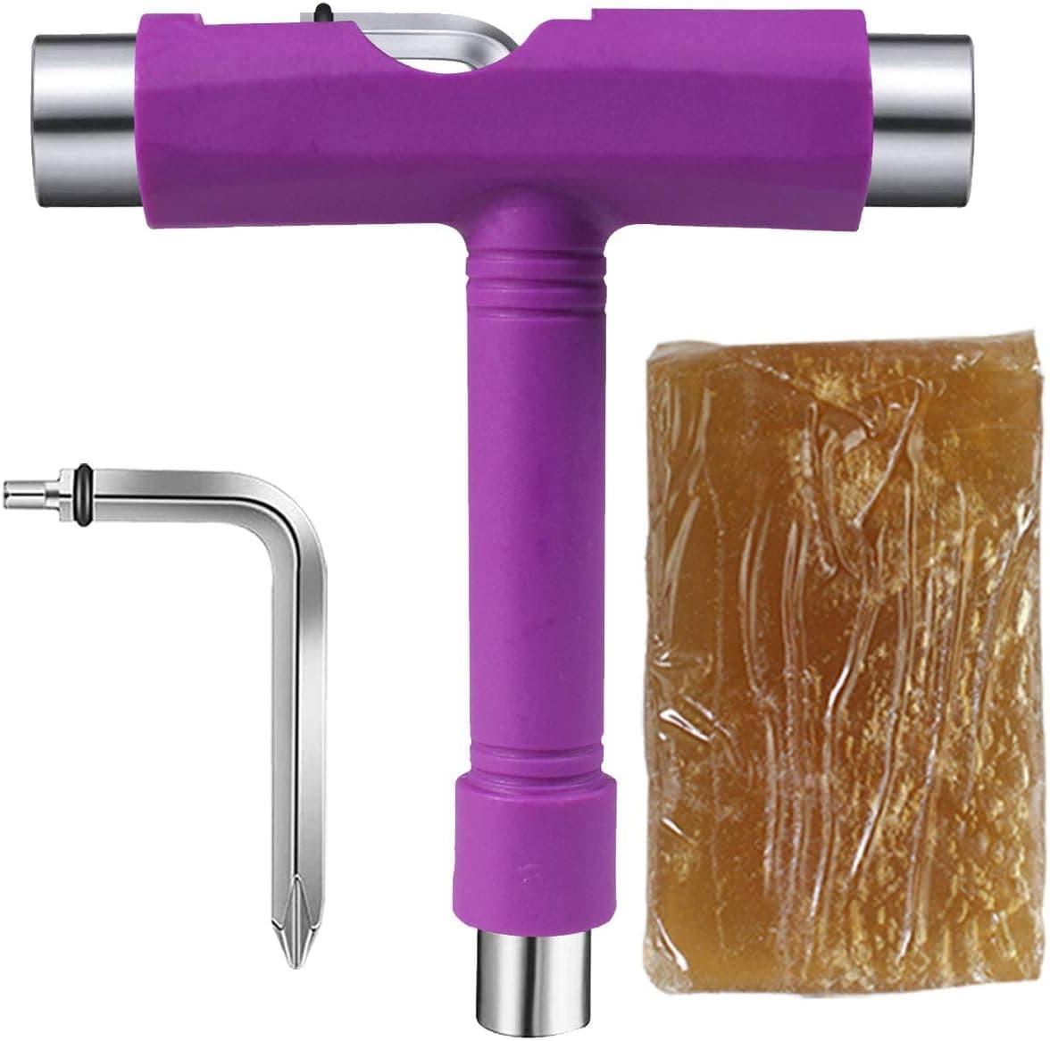 Geelife Skateboard Tool and Cleaner All-in-one Multi-Functional T Skate Tool, Allen Key and Grip Tape Eraser (Purple)
