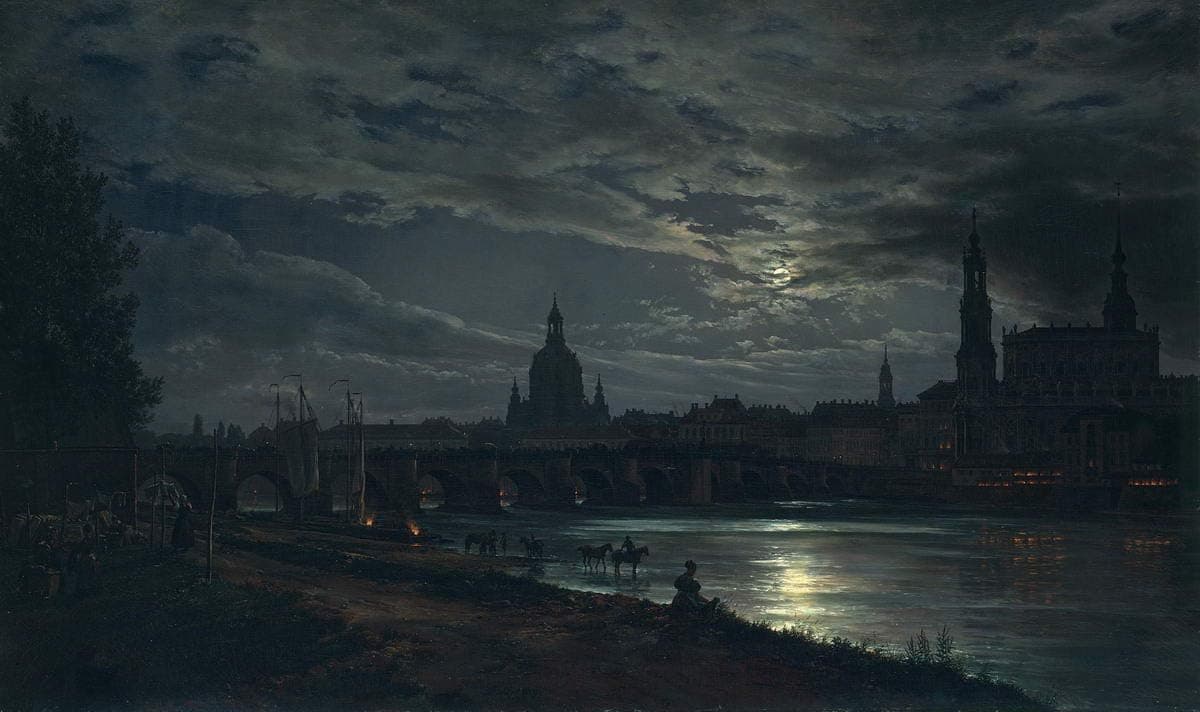 Berkin Arts Johan Christian Dahl Giclee Canvas Print Paintings Poster Reproduction(View of Dresden by Moonlight)
