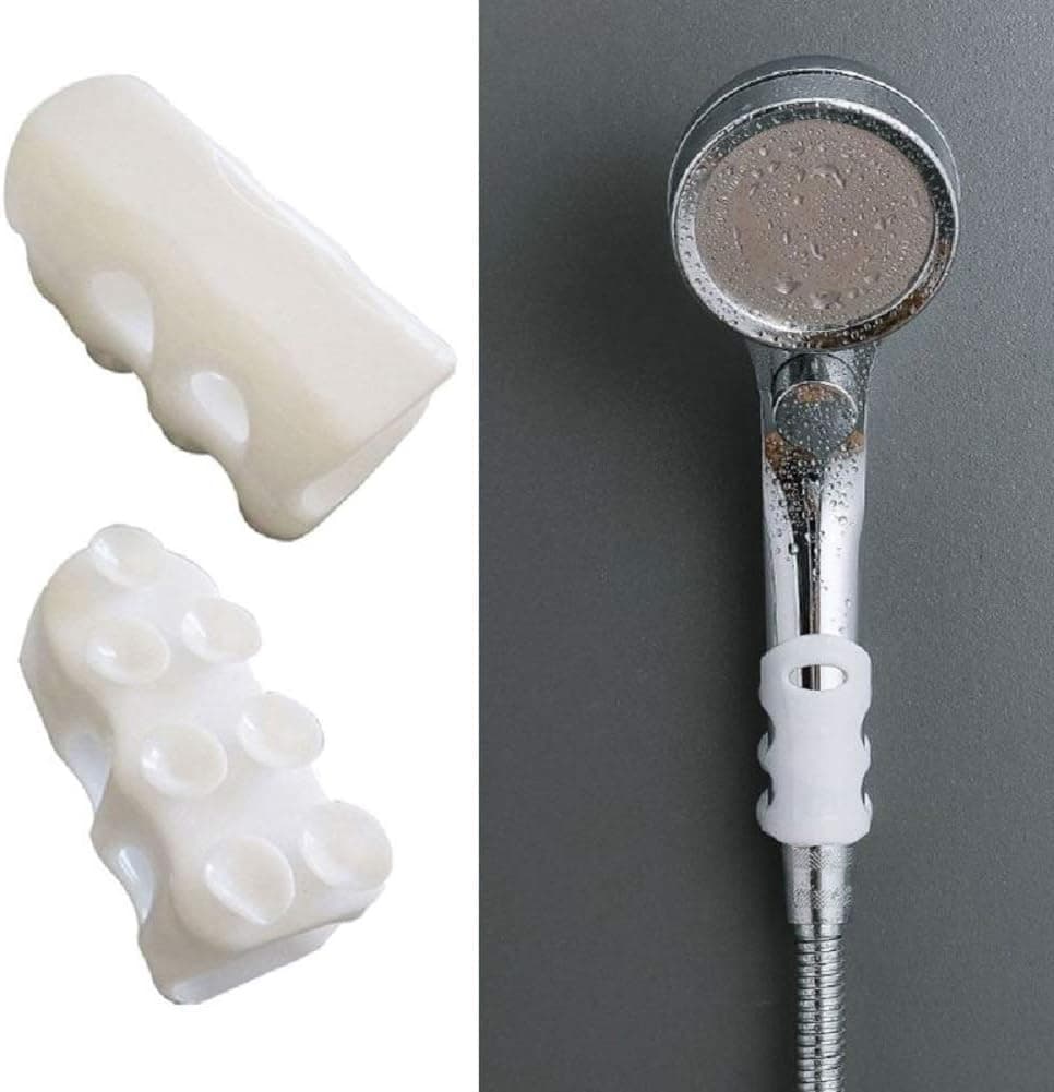2 Pieces Silicone Shower Bracket Relocatable Suction Cup Shower Head Holder Wall Mount Removable Handheld Showerhead Holder Wall Rack Stand without Drilling Adhesive Mount Bracket for Bathroom Bathtub