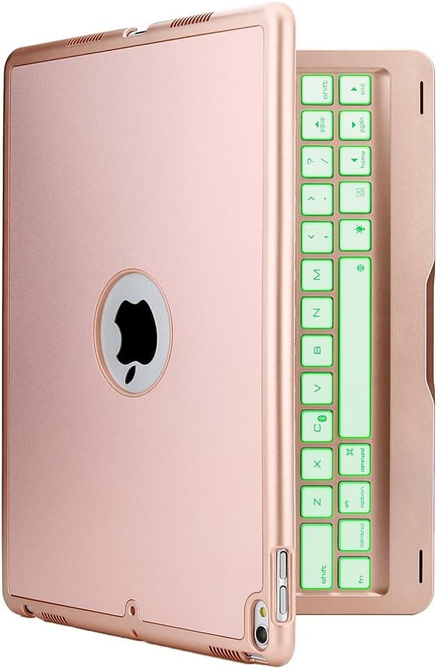 iEGrow iPad Pro 10.5 Keyboard Case, F105 7 Colors LED Backlit Keyboard with Protective Case Cover for 2017 iPad Pro 10.5 Model A1701/A1709 (Rose Gold)