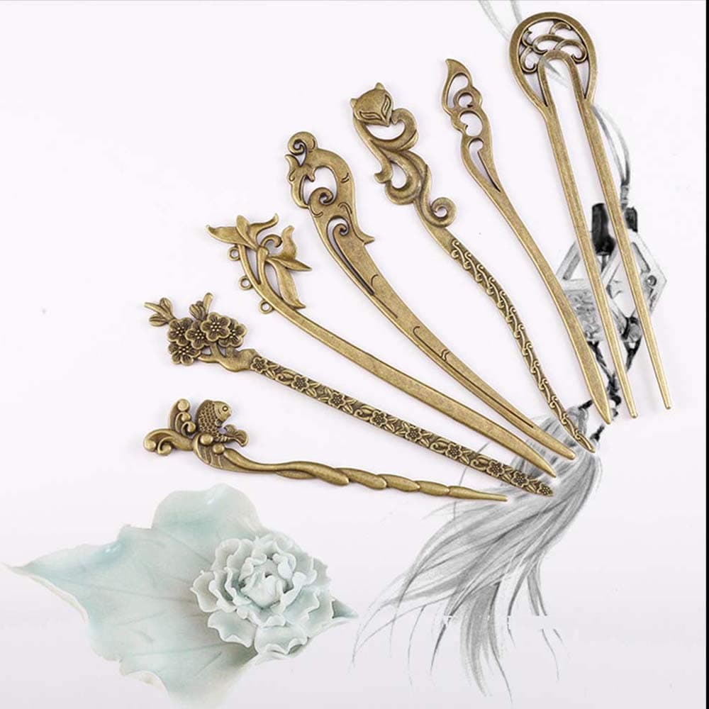 Hair Sticks Women Vintage Bronze Hair Chopstick, Retro Antique Decorative Hair Fork Hair Pins for Women Hair DIY Accessory, Classic Hairpins(15)