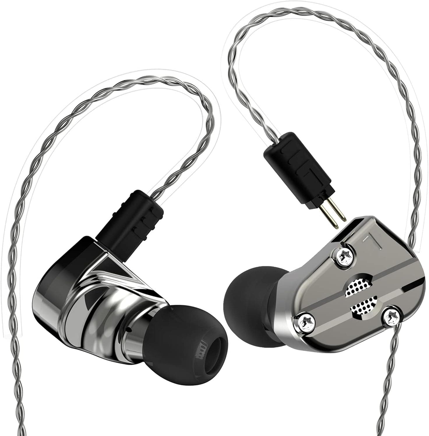 RevoNext In Ear Monitor Earbuds Wired HiFi Stereo Wired Headphones Noise Isolating QT5 Dual Driver Metal Shell In Ear Monitors Headphones for Musicians with MMCX Detachable Cables Audiophile Earphones