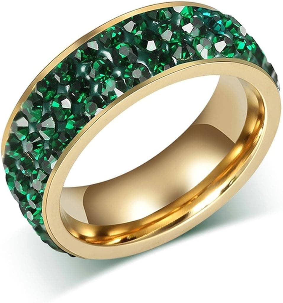 Xiangling Jewelry Women Stainless Steel Eternity Ring Green Cz Cubic Zirconia 6Mm Engagement Bands