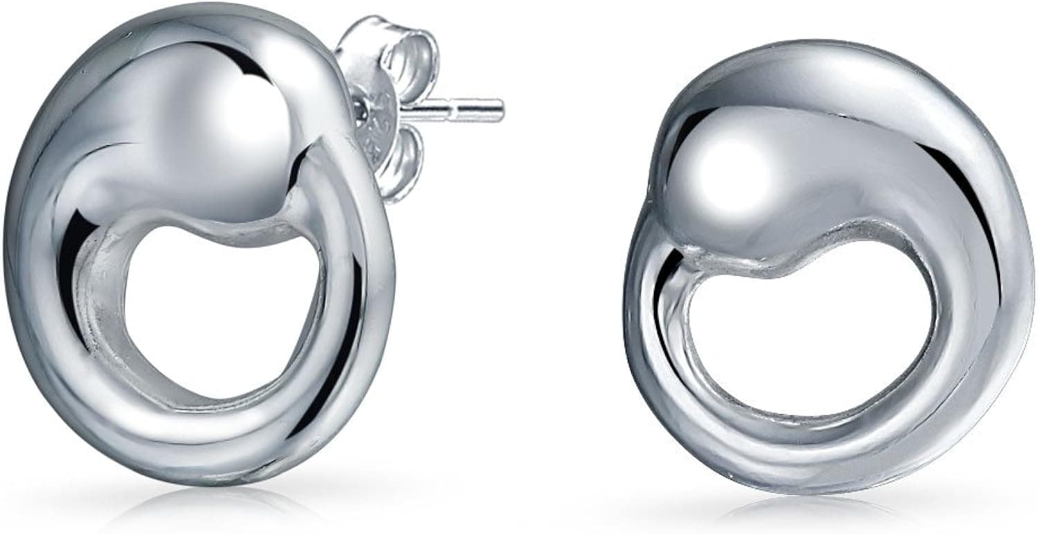 Traditional Simple Geometric Open Circle or Square Basket Weave Stud Earrings For Women Polished Shiny .925 Sterling Silver
