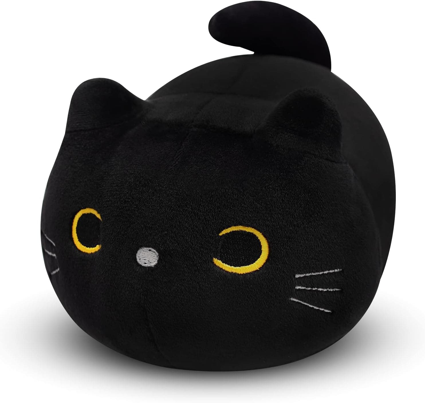 Desdfcer Black Cat Plush, 3D Cat Stuffed Animal Toy Pillow, Kawaii Cat Pillow Black Cat Plushies Cute Round Eyes Kitten Plush Doll Toy for Boys Girls Kids