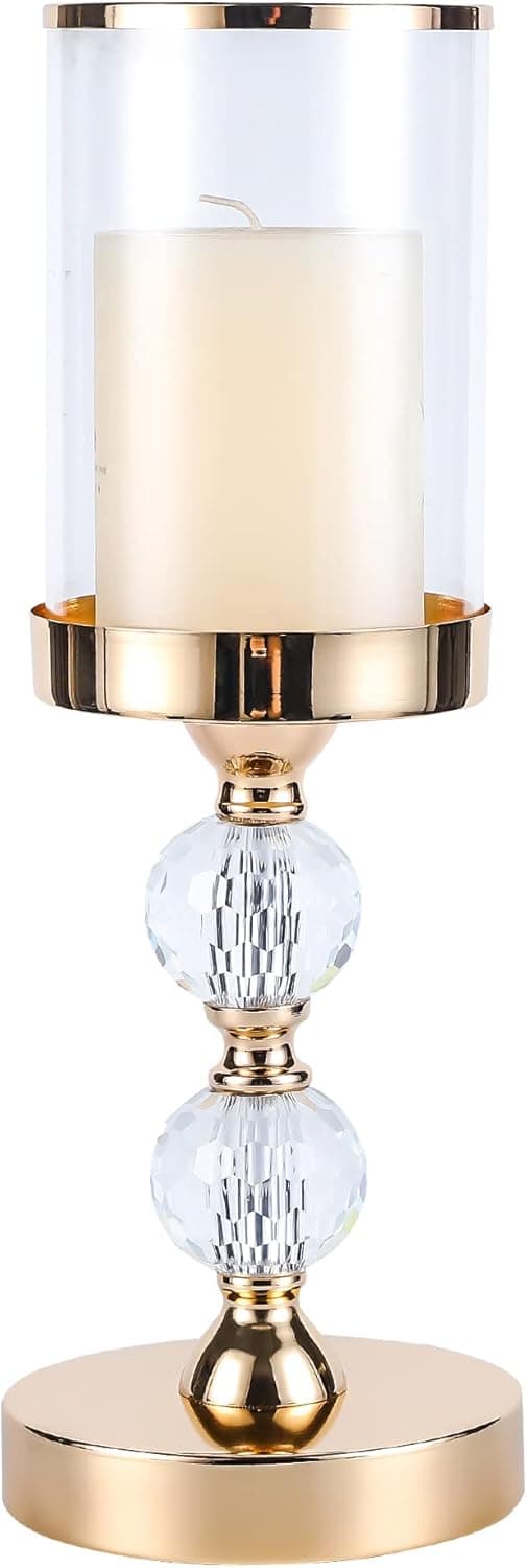 Pillar Candle Holder with Glass Lid, Crystal Candlestick Holder for Pillar Candle, Usd for Coffee Dining Table, Wedding, Christmas, Halloween, Home Decoration YL031M