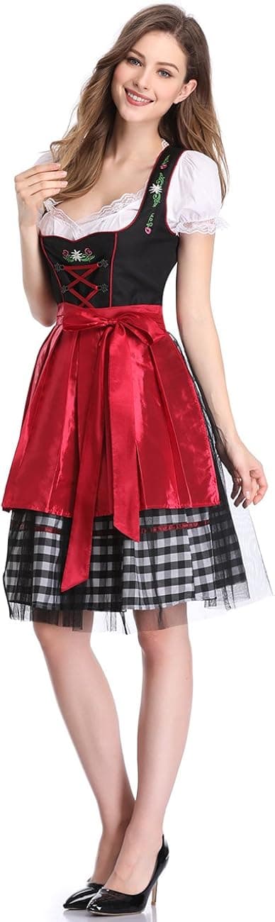 Clearlove Women German Dirndl Dress Costumes for Bavarian Oktoberfest Halloween Carnival (2XL, Red)