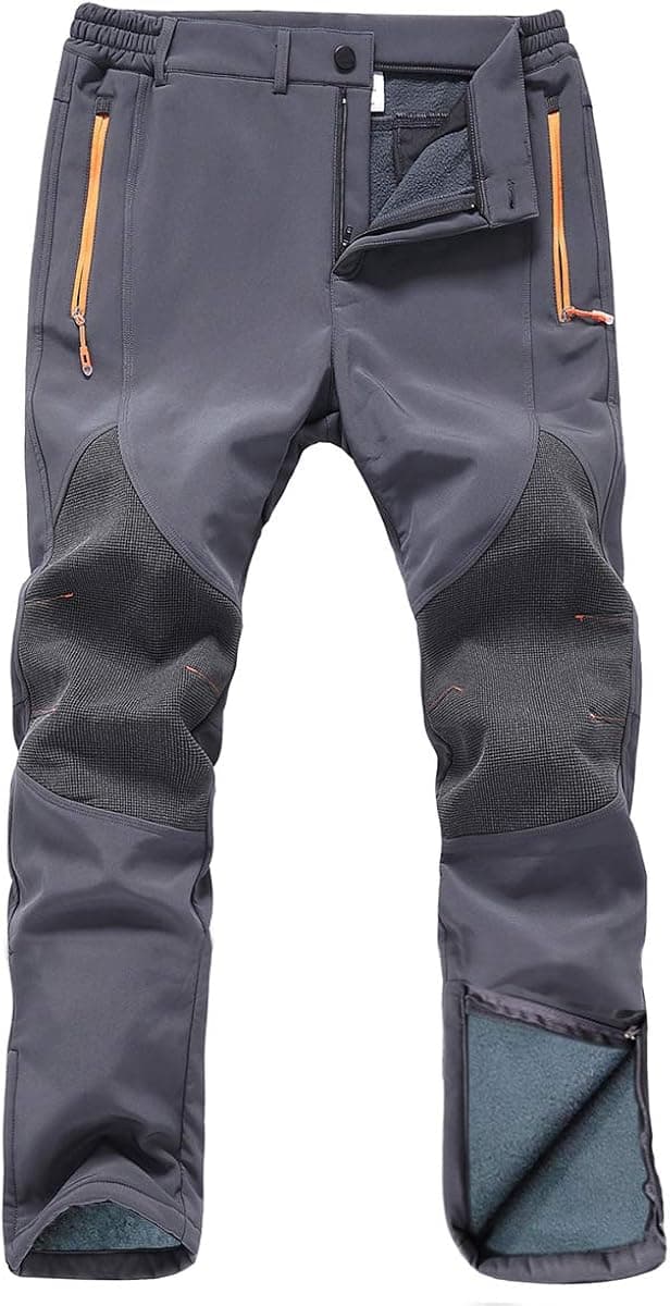 Gash Hao Mens Snow Ski Waterproof Softshell Snowboard Pants Outdoor Hiking Fleece Lined Zipper Bottom Leg