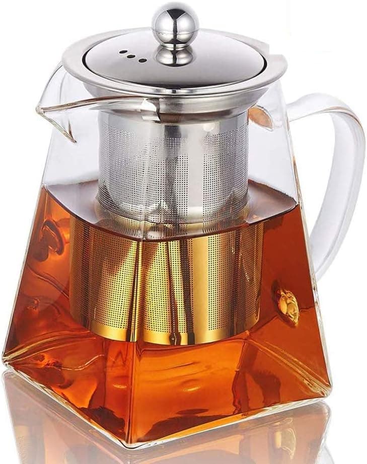 Glass Teapot with Infuser, 950ml/32oz Clear High Borosilicate Glass Tea Pot with Removable Tea Strainers for Loose Leaf Tea, Heat Resistant Loose Leaf Teapot, Safe on Microwavable and Stovetop