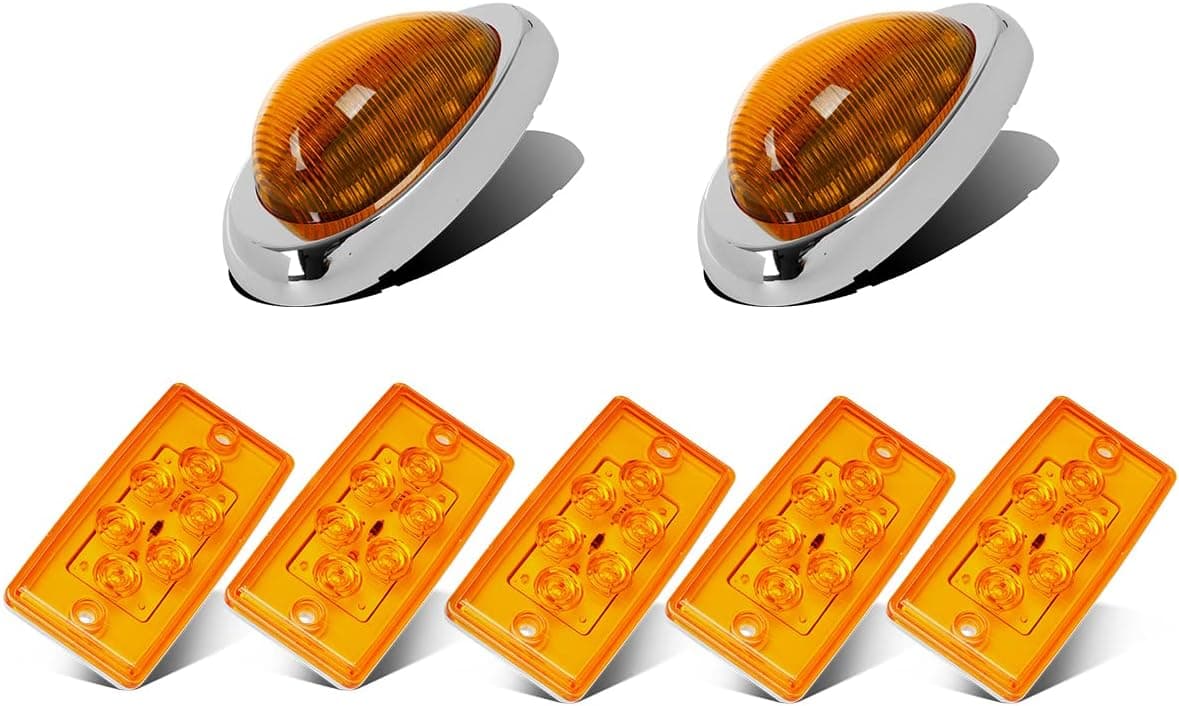 Partsam Replacement for Freightliner Century/Columbia Led Lights Kit, 5x Rectangle Amber 6LED Cab Roof Top Clearance Marker Light+2x 5-7/8" Teardrop Sleeper Amber Clearance Marker Light 15Led
