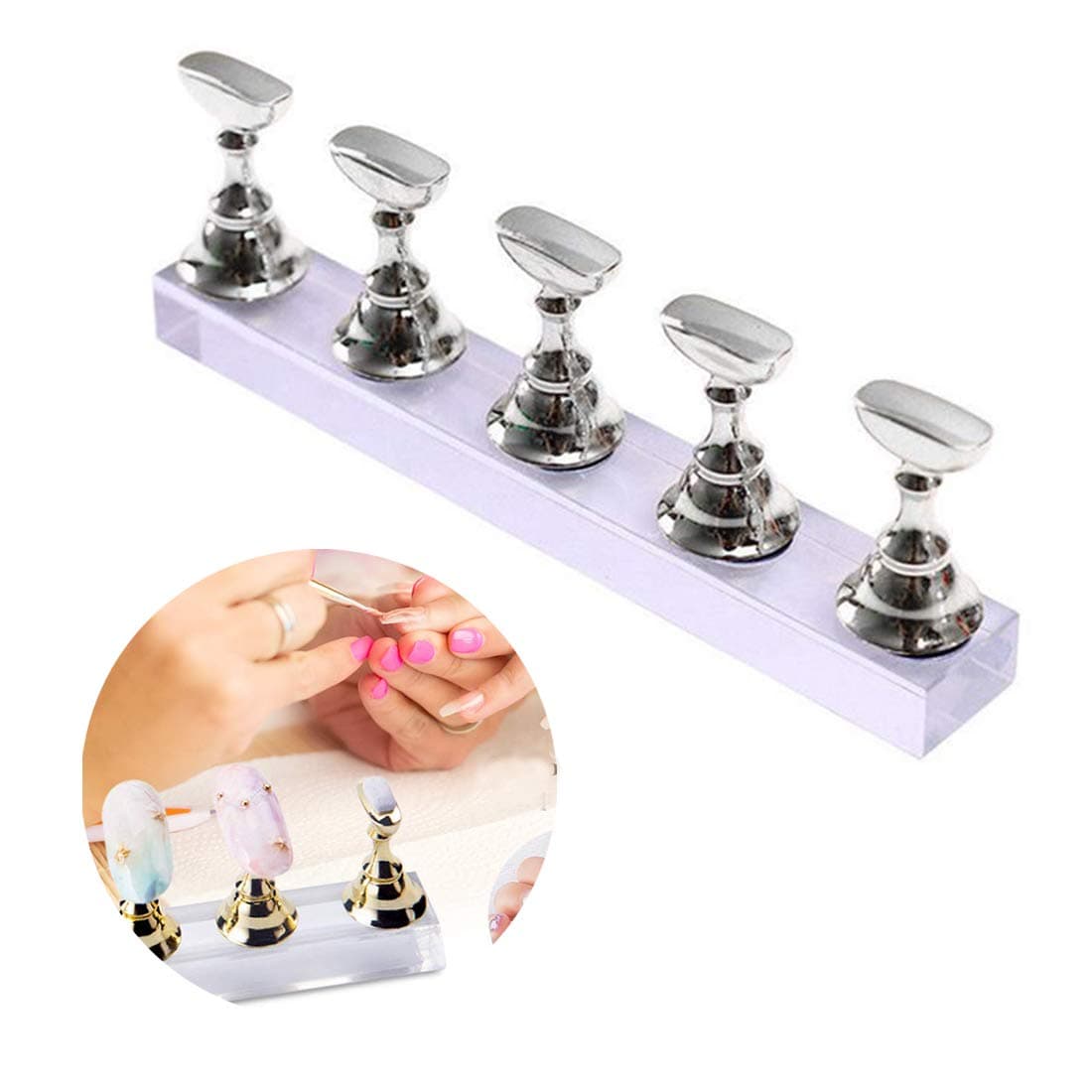 Acrylic Nail Art Practice Stands Magnetic Nail Tips Holders Training Fingernail Display Stands DIY Nail Crystal Holders, Silver