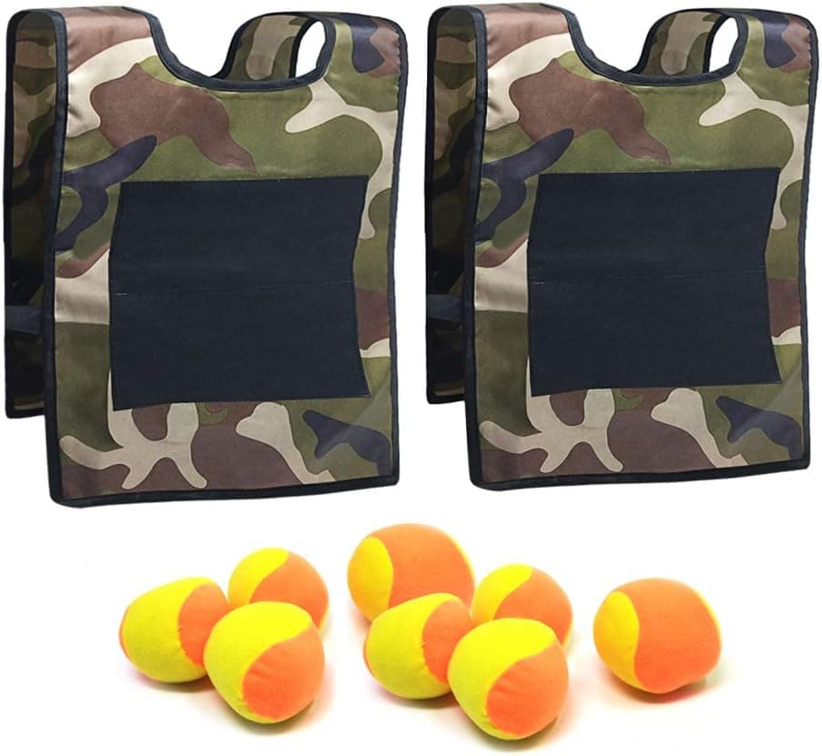 TOPGRADE Dodge Ball Attack! Game Set - Soft Fleece Balls and Sticky Vest Targets are Safe Family Fun for Kids and Adults, Outdoors or Indoors
