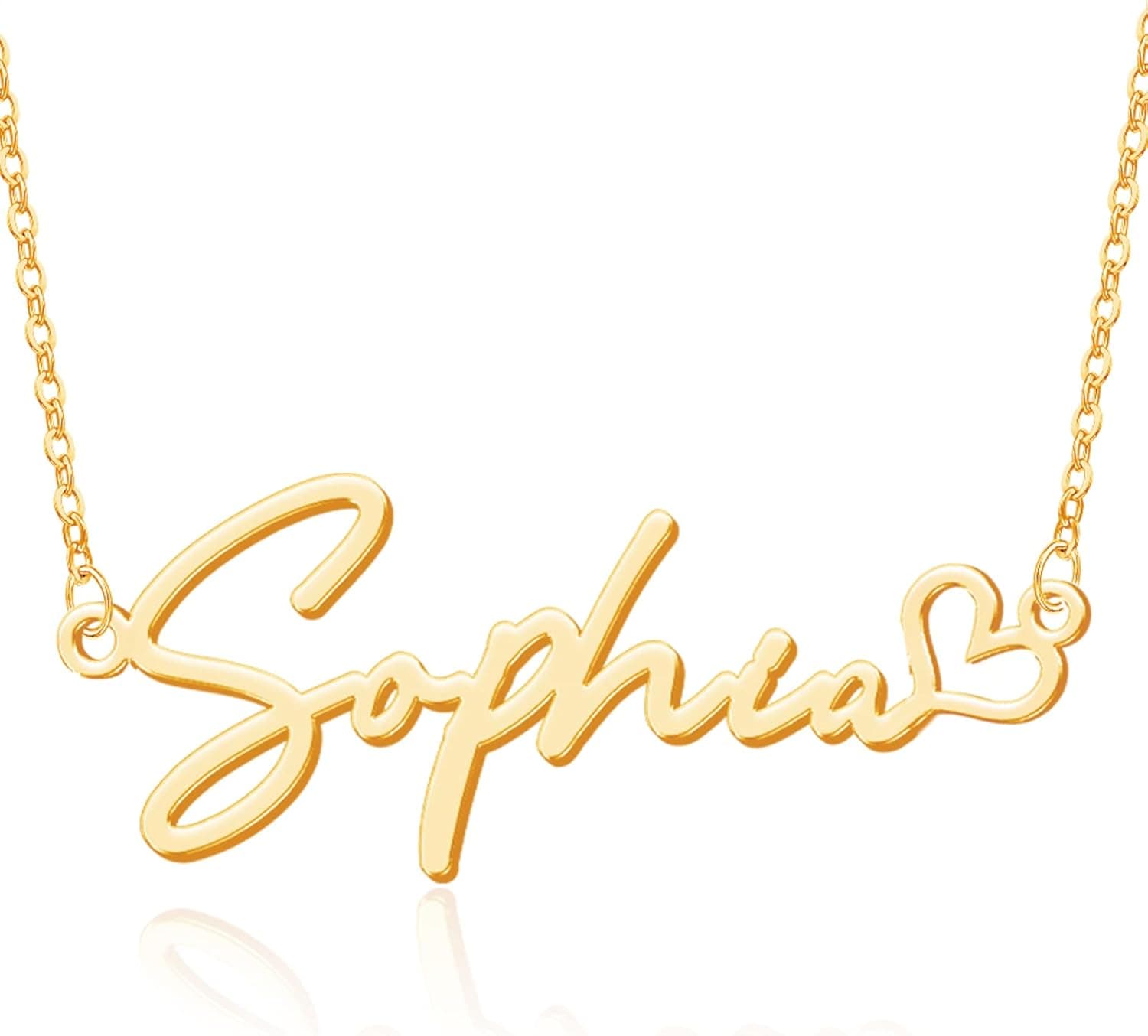 Yofair Gifts for Teenage Girls Name Necklace with Heart 18K Gold Plated Nameplate Necklace Personalized Necklaces for Women, Girls