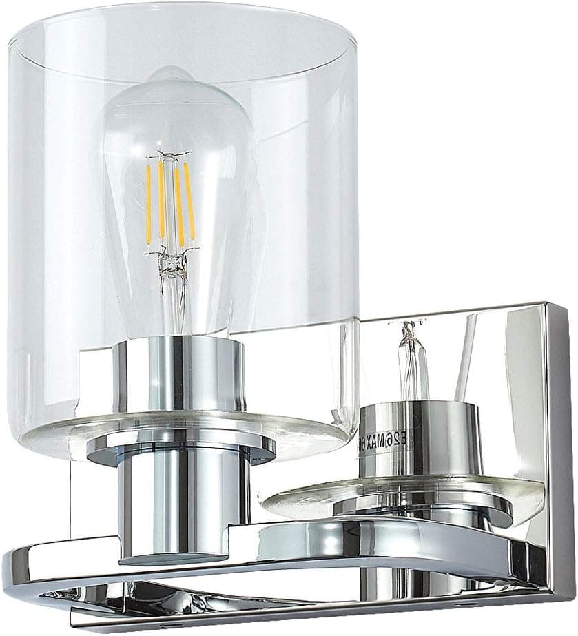 Deyidn 1-Light Silver Vanity Light Fixture Modern Industrial Indoor Single Chrome Wall Sconces Lighting with Clear Glass for Bathroom, Bedroom, Kitchen, Living Room, Dining Room, Stairway, Farmhouse