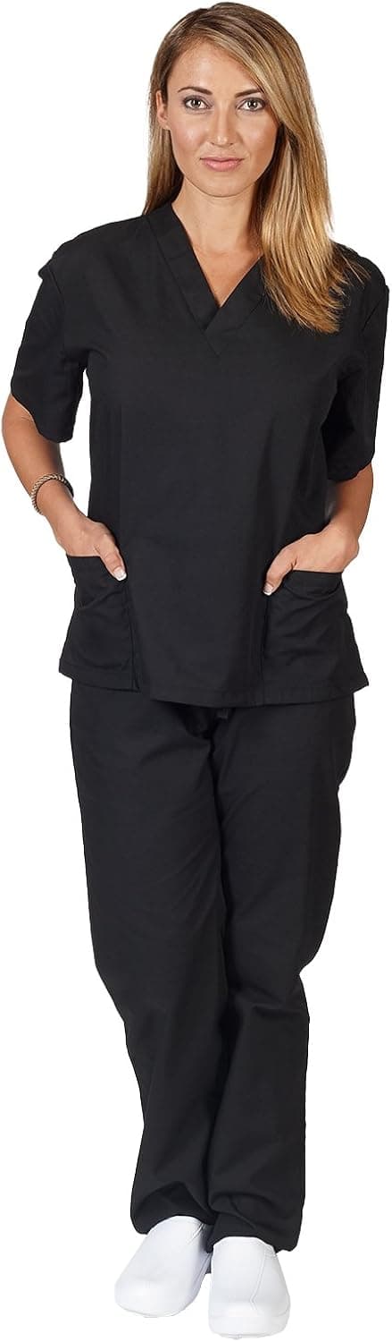 M&M Scrubs Women's Solid V-Neck Scrub Set Medical Scrub Tops and Pants