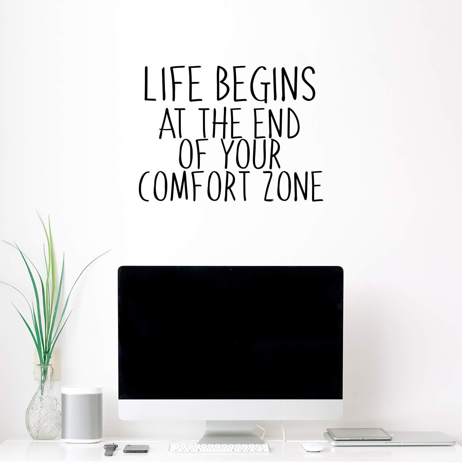 Life Begins at The End of Your Comfort Zone - Inspirational Quotes Wall Art Vinyl Decal - 14" x 20" Decoration Vinyl Sticker - Motivational Wall Art Decal - Bedroom Living Room Decor