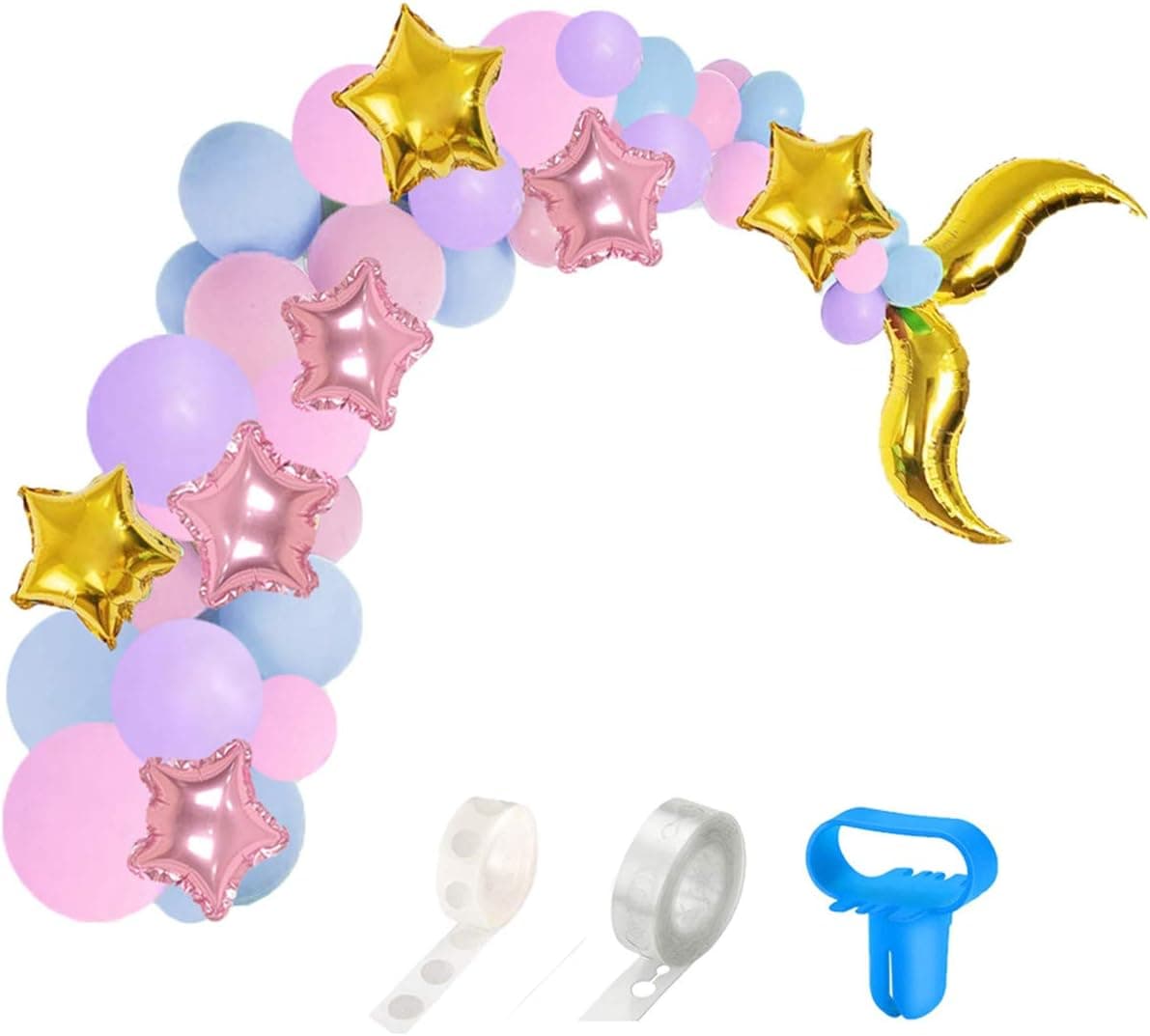 QAQGEAR Mermaid Tail Balloon Garland Kit-Balloon Arch Set Purple and Blue and Gold for Girl Birthday Party Decorations, Under The Sea Party, Mermaid Ocean Theme Party Supplies