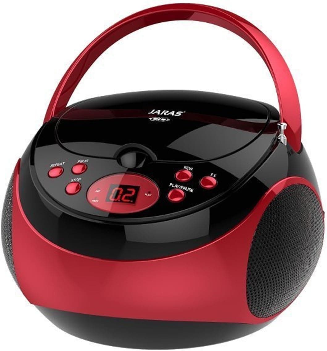 Jaras JJ-Box89 Red/Black Sport Portable Stereo CD Player with AM/FM Stereo Radio and Headphone Jack Plug