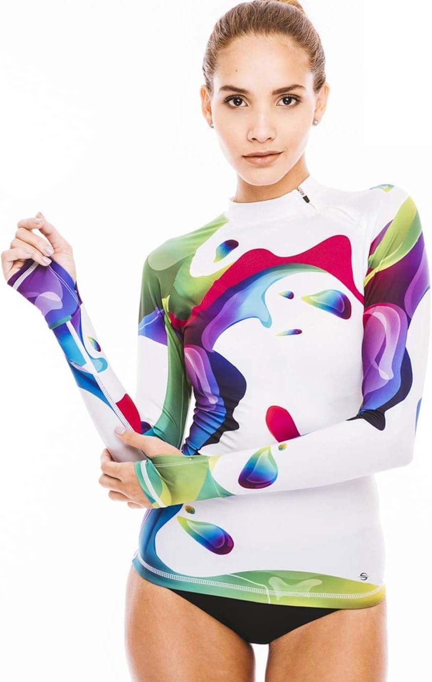 Rash Guard for Women Long Sleeve Swim Shirt Rashguard Swimsuit Tunic Coverup top UPF 50+