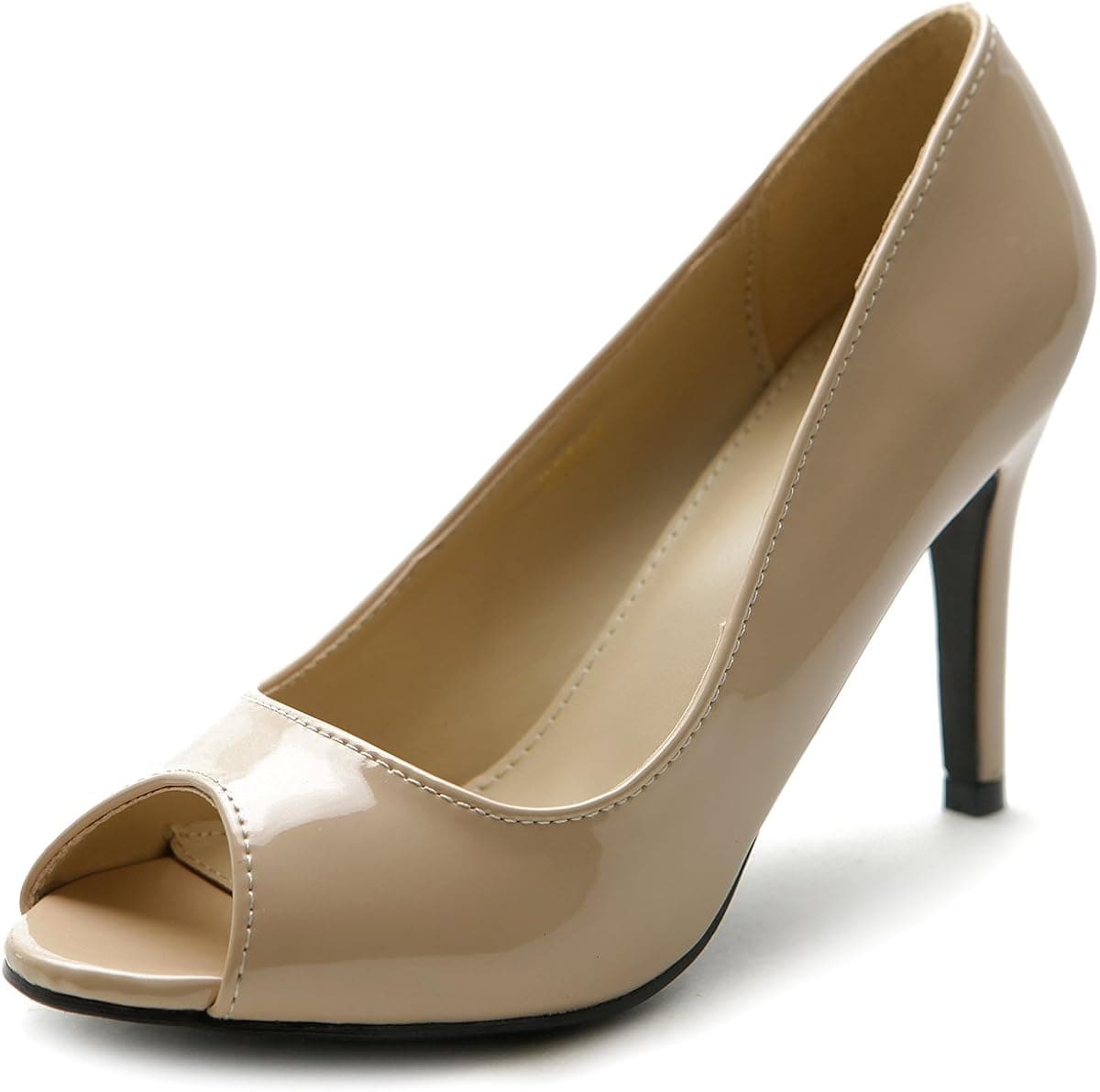 Ollio Women's Shoe Open Toe High Heel Enamel Basic Pump