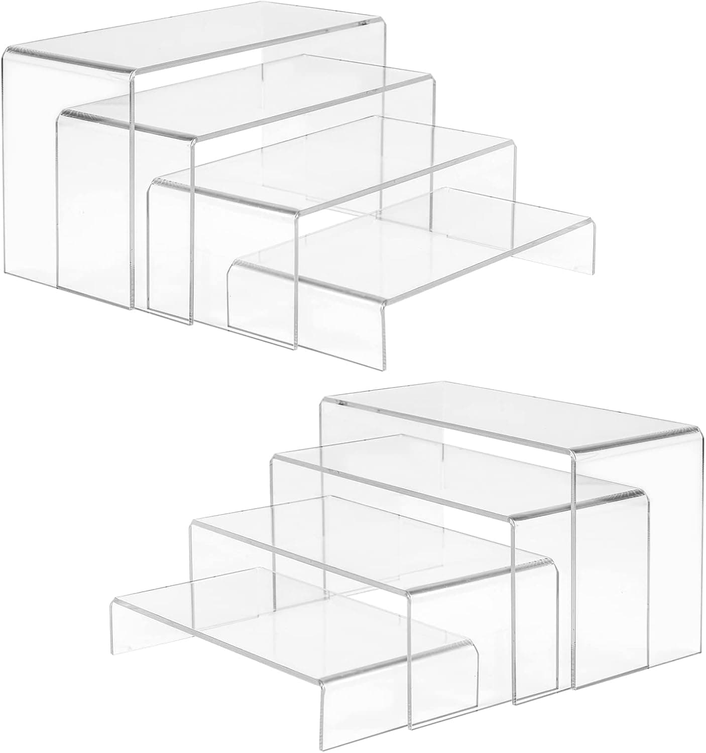 8 Pcs Acrylic Risers, Clear Acrylic Stand Shelf for Amiibo Funko POP Figures, Tabletop Showcase Collectibles Risers for Display, Acrylic Display Shelves for Decoration and Organizer