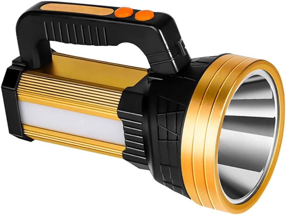 VICKSUNE Bright Rechargeable Searchlight Handheld LED Flashlight Super Bright 9000 MA 6000 LUMENS CREE Tactical Spotlight Torch Lantern Flashlight (Gold)