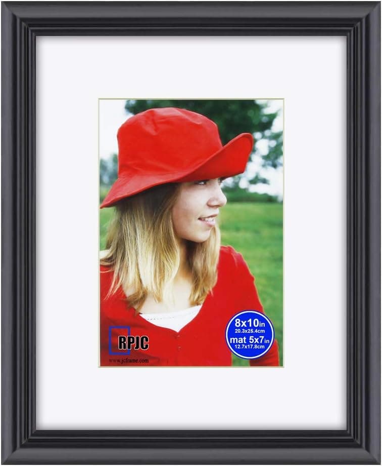 RPJC Solid Wood 8x10 inch Picture Frame and High Definition Glass Display Pictures 5x7 with Mat or 8x10 Without Mat for Wall Mounting Photo Frame Black