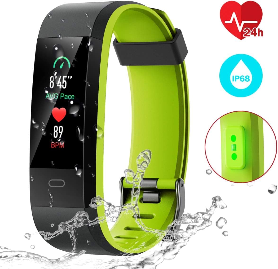 CHEREEKI Fitness Tracker, Smart Band IP68 Waterproof Heart Rate Monitor Smart Watch Activity Tracker with 14 Sport Modes, Sleep Monitor, Calorie Counter for Android & iOS (Black and Green)