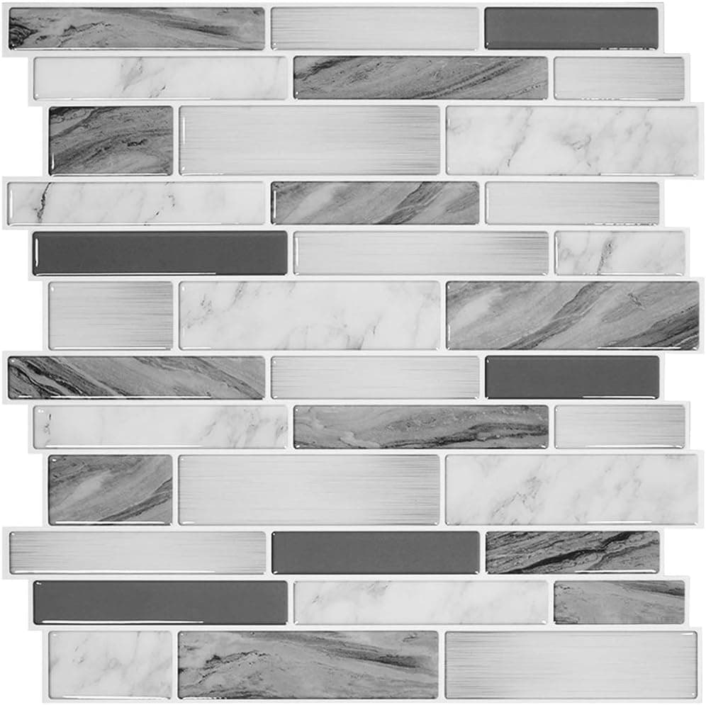 STICKGOO 5-Sheet Peel and Stick Backsplash Tiles for Kitchen, 12"x12" Thicker Design