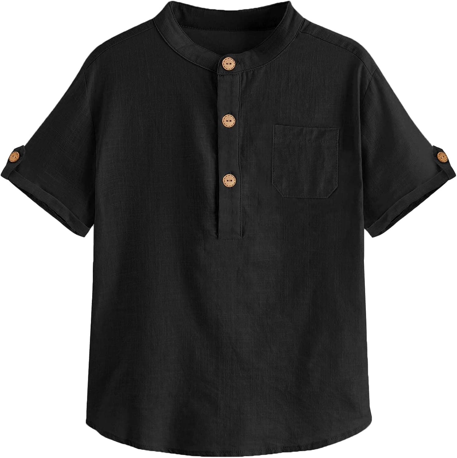 Malliosse Boys Short Sleeve Henley Shirt Button Up Linen Cotton Dress Shirts Tees Tops with One Pocket