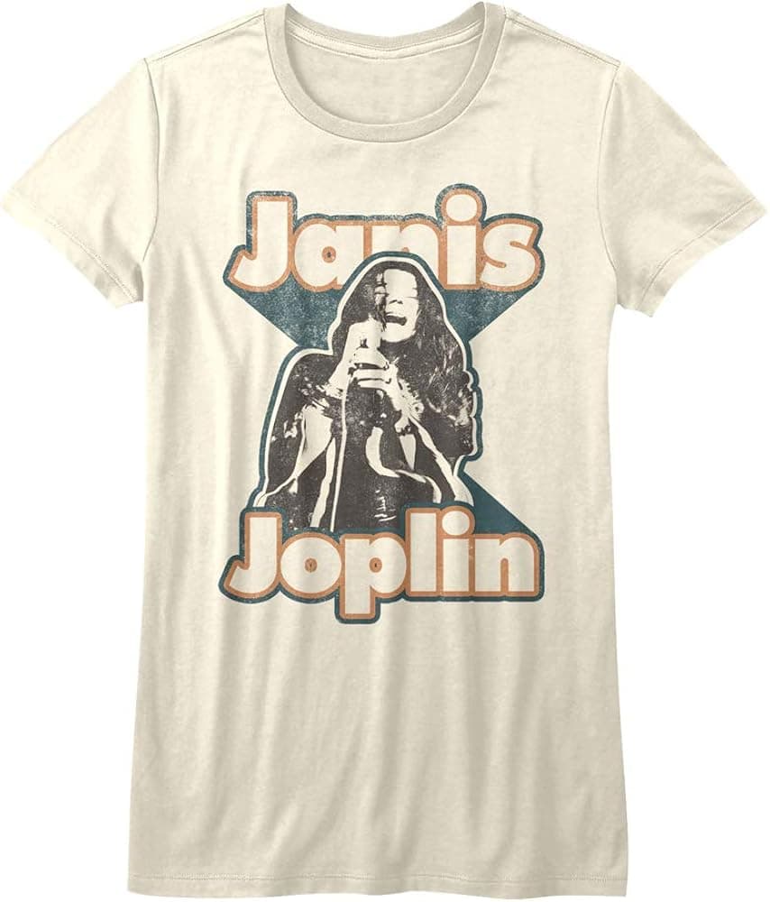 Janis Joplin American Rock Artist Janis Singing Image Juniors Short Sleeve T-Shirt Graphic Tee