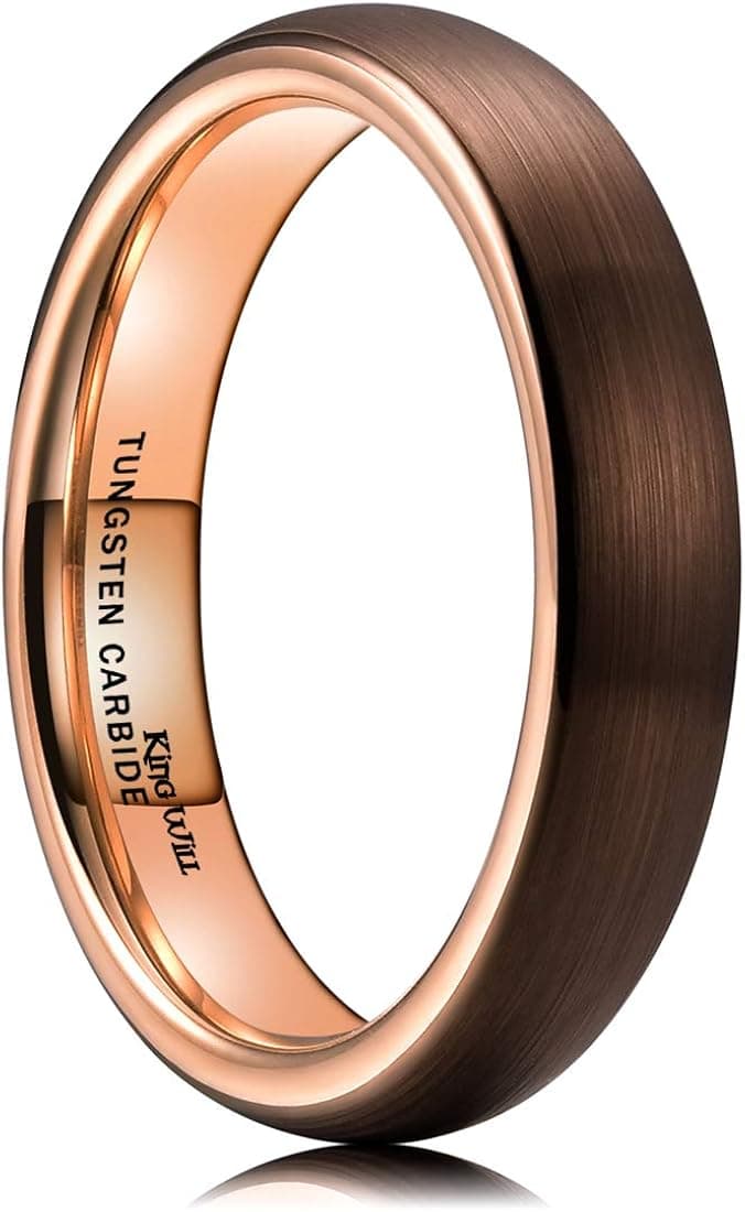 King Will Duo 2mm 4mm 6mm 8mm Dome Brown Tungsten Carbide Wedding Band Ring Rose Gold Inside Comfort Fit