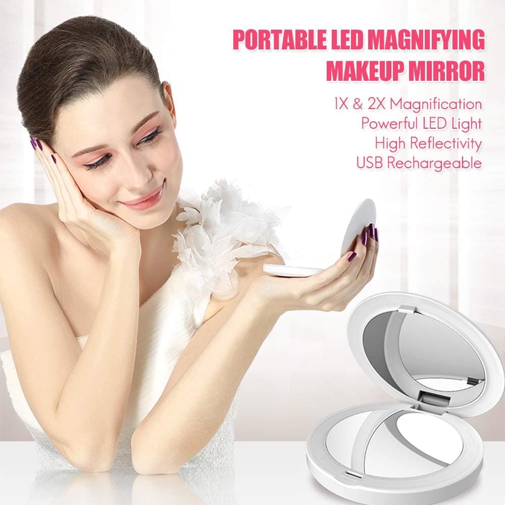 TOUCHBeauty Makeup Mirrors 1x/2x Magnifying Makeup Mirrors with Light Rechargeable Makeup Mirror Compact & Ultrathin for Travel