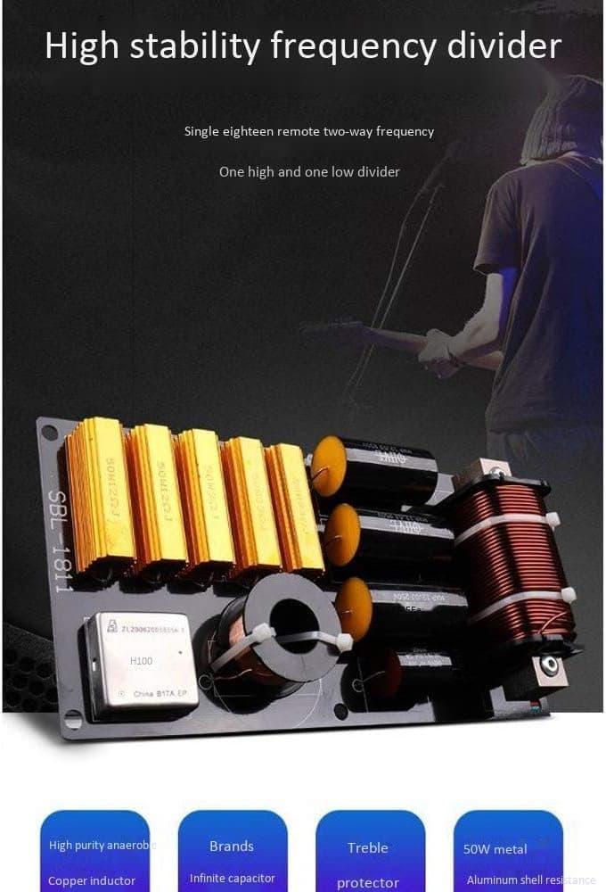 BOKIE 1800W High Power Speaker Crossover 2 Way High-Low 8 Ohm Frequency Divider for Speaker