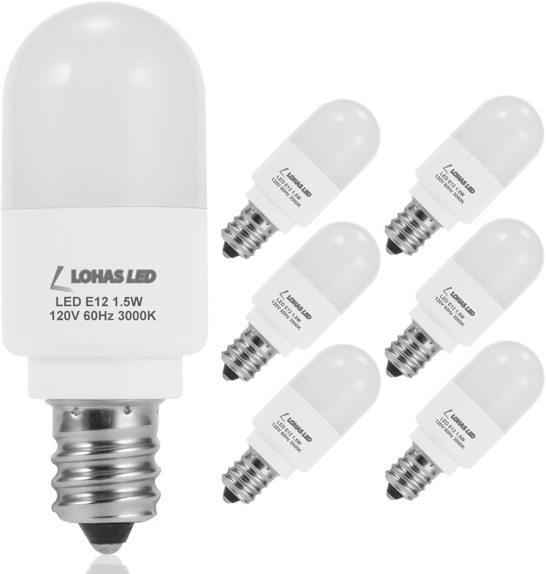 LOHAS C7 LED Light Bulbs, Candelabra Base E12 Night Light, 15W Equivalent(1.5W Bulbs), Soft White 3000K, 150LM, Mini Nightlights for Bedroom, Non-Dimmable(6 Pack)