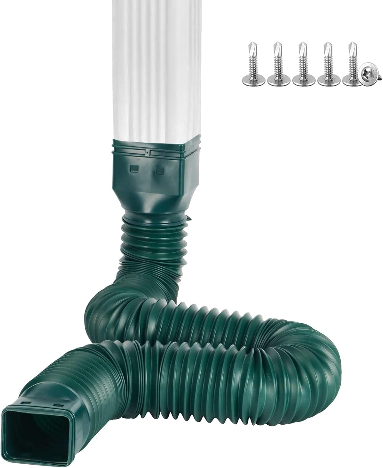 UNAOIWN 1Pack Gutter downspout Extensions Flexible rain Gutter Down Spout for Outdoor Gutter Splash Block Drain Extender Extendable from 21 to 60 Inches, Green
