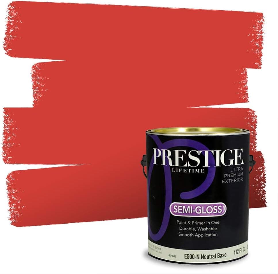 PRESTIGE E500-N-SW6867 Exterior Paint and Primer in One, 1-Gallon, Semi-Gloss, Comparable Match of Sherwin Williams Fireworks, 1 Gallon, SW126-Fireworks