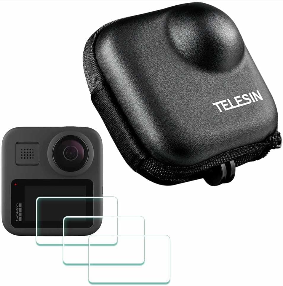 ULBTER Screen Protector for Gopro MAX Waterproof 360 Action Camera + Mini Storage Case Bag 0.3mm 9H Hardness Tempered Glass,Anti-Scrach Anti-Fingerprint Anti-Bubble [1+3 Pack]