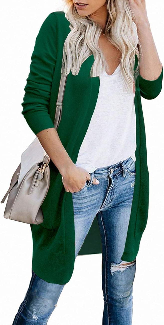 CPOKRTWSO Women Lightweight Open Long Knit Cardigans Shrug Sweater with Pockets