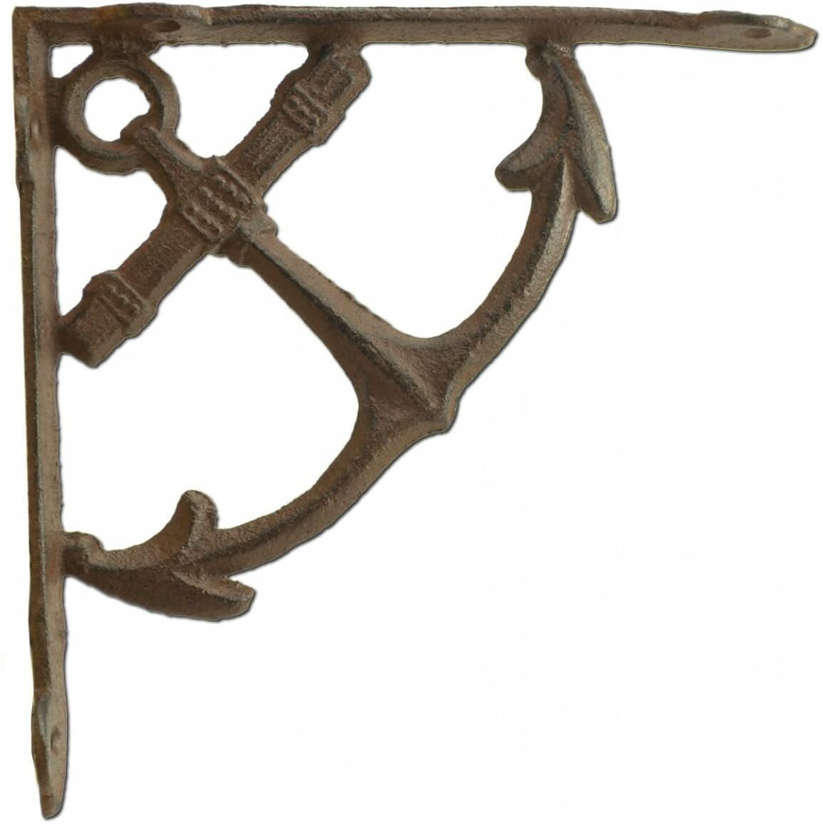 Nautical Ship Anchor Shelf Bracket for Custom Shelves Rust Brown Cast Iron 7.75" Deep Brace