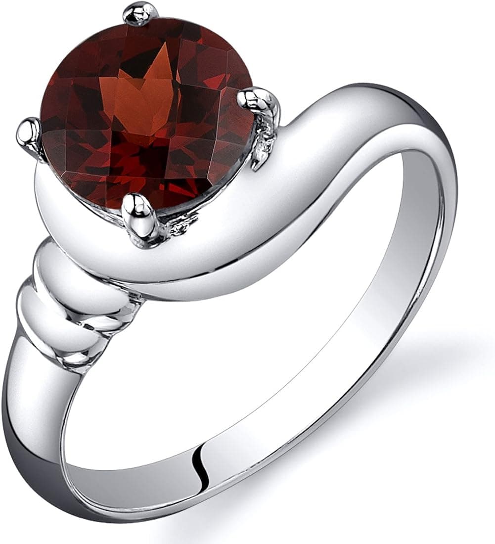 Garnet Solitaire Ring Sterling Silver Rhodium Nickel Finish Round Shape 1.75 Carats Sizes 5 to 9