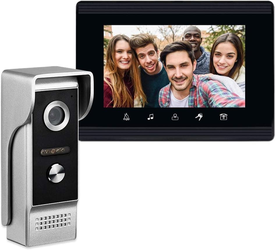 AMOCAM Video Intercom System, 7 Inches Monitor Wired Video Door Phone Doorbell Kits, IR Night Vision Camera Support Unlock, Monitoring, Dual-Way Intercom for Villa House Office Apartment and More