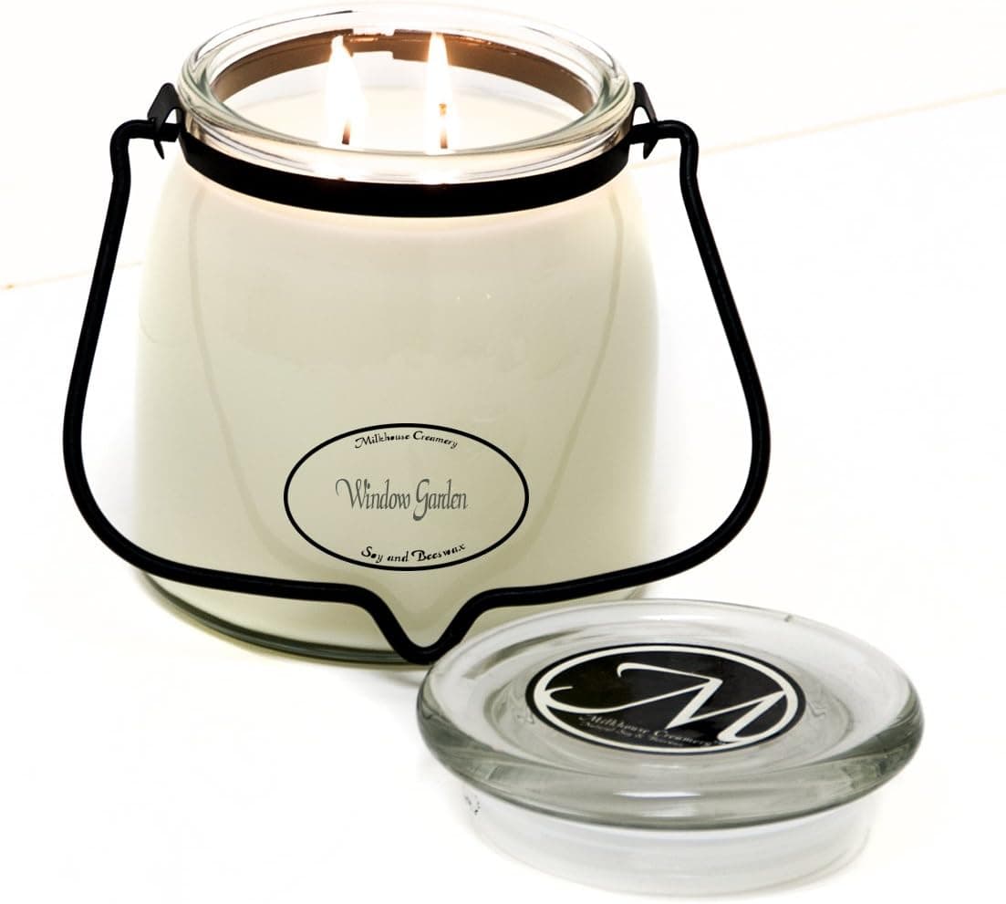 Milkhouse Candle Creamery Butter Jar Candle, Window Garden, 16-Ounce