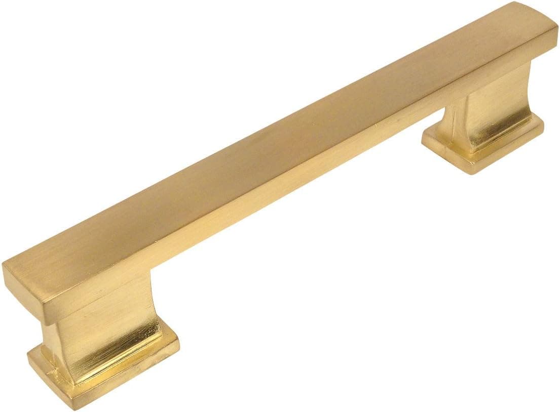 Cosmas 10 Pack 702-4BB Brushed Brass Contemporary Cabinet Hardware Handle Pull - 4" Inch (102mm) Hole Centers