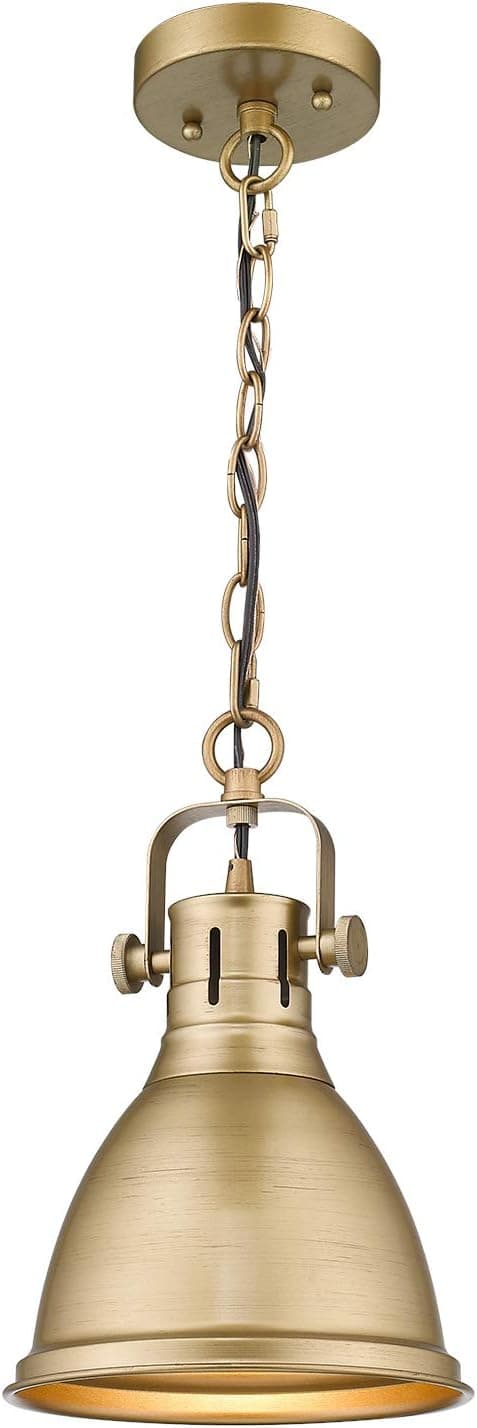 Emliviar 1-Light Farmhouse Pendant Light, Industrial Metal Hanging Light Fixture 8 inch, Antique Gold Finish, 4054M AG