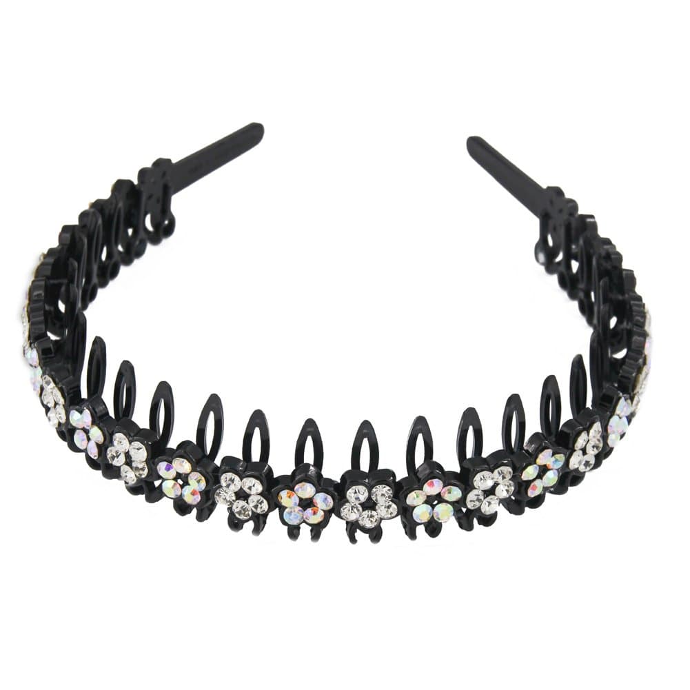 Yeshan Rhinestone and Crystal Teeth Comb Plastic Hairband Hair Hoop Headband for Women,ABWhite